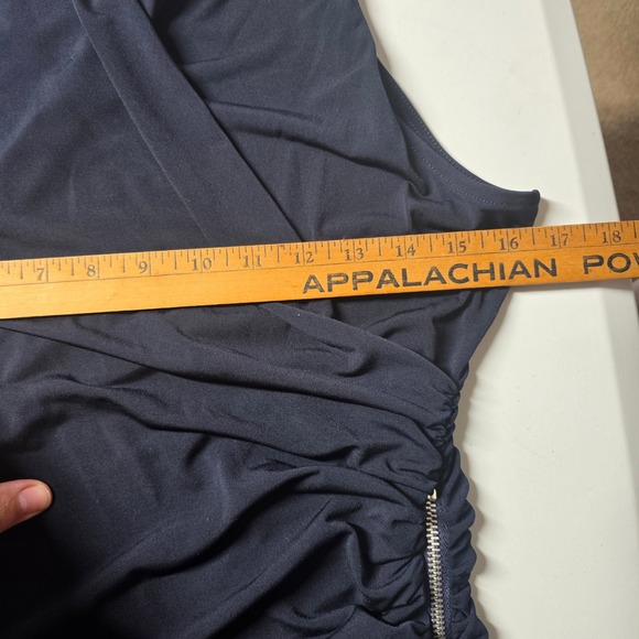 Michael Kors Sleeveless Drape Neck Ruched Zipper Top Navy Blue Size S - Picture 6 of 11